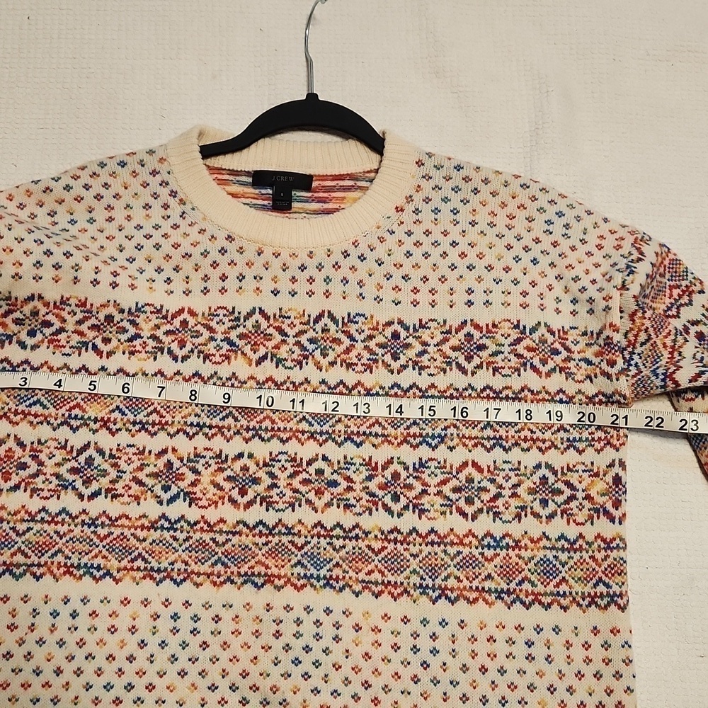 J. Crew cream Fair Isle Crew neck side slits wool oversized sweater sz S - Picture 7 of 10